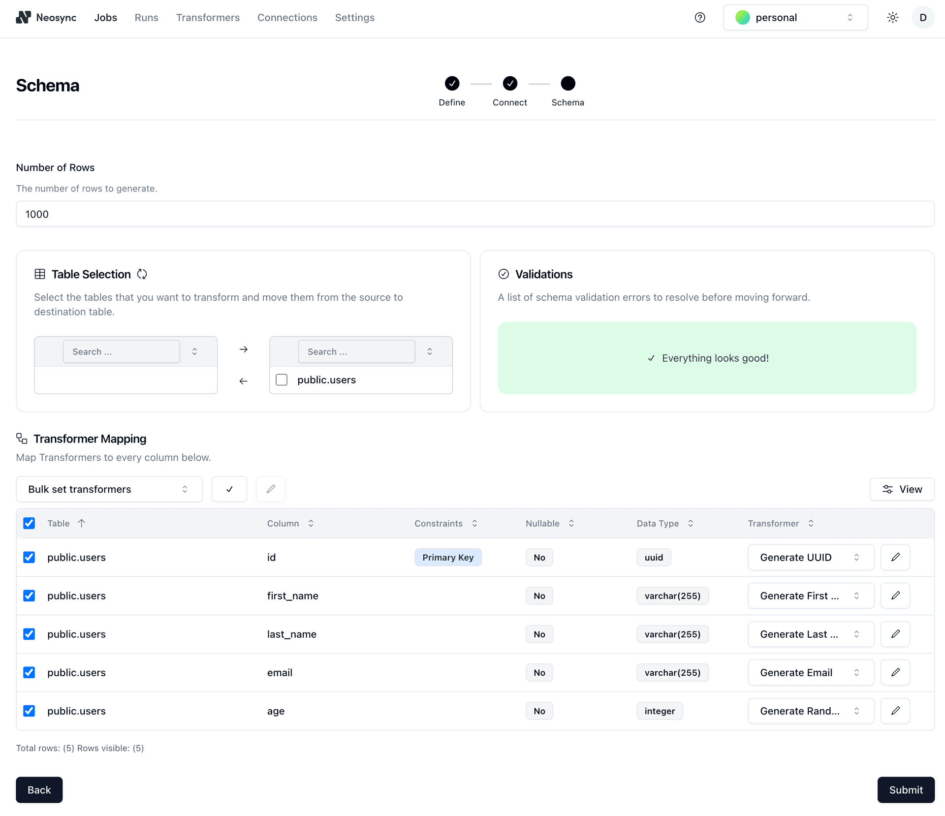 Define Neosync job schema